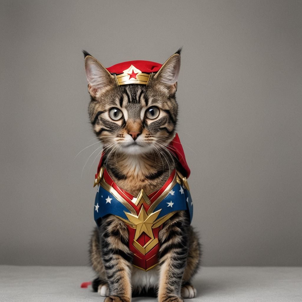 Cat as Wonder Woman Digital Art