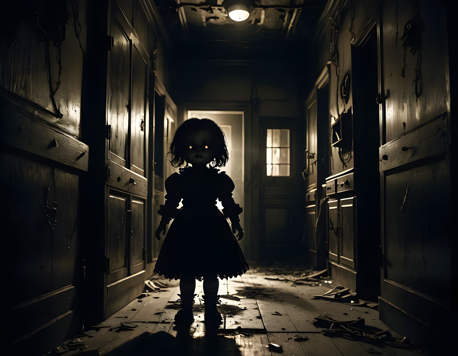 Creepy Silhouette in Abandoned Building: Horror Concept