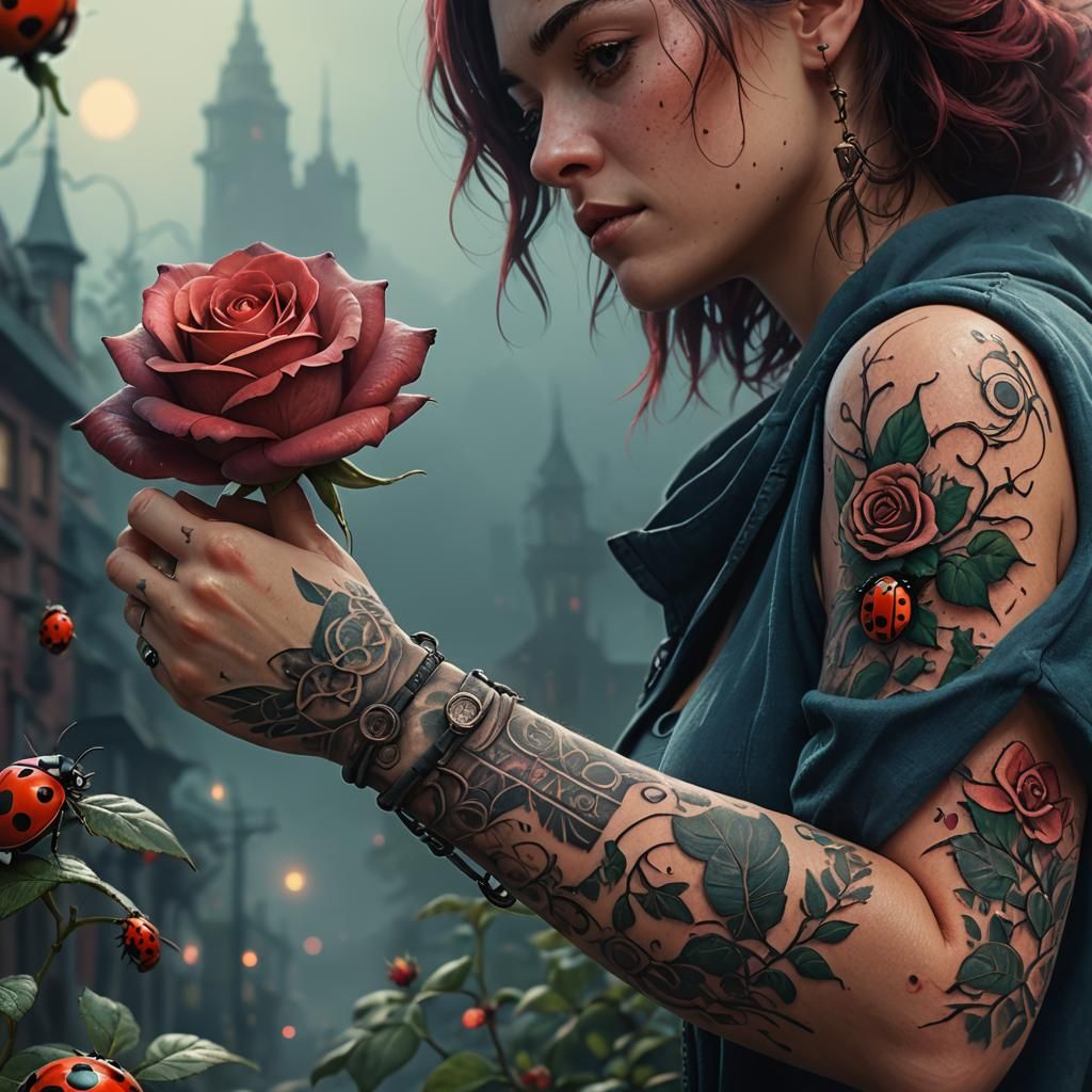 Rose Tattoo Art in Fantasy Concept Style