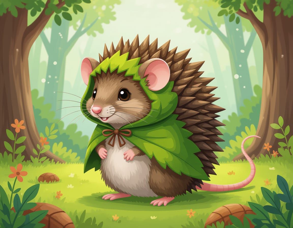 Whimsical Mouse Dressed as Hedgehog in Woodland Style