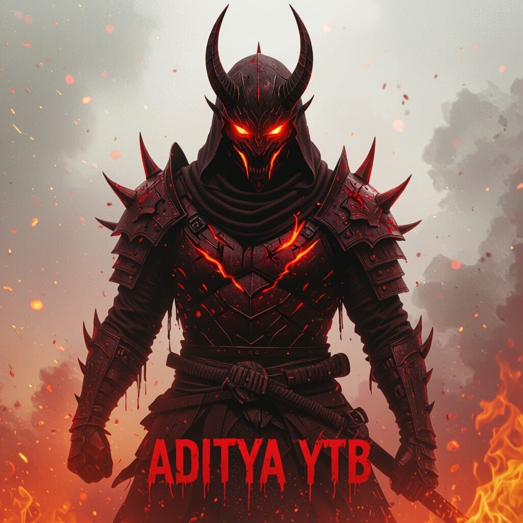 Fiery Shadow Warrior in a Cinematic Style