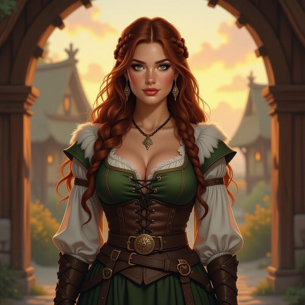 Freckled Viking Woman in Fairytale Landscape