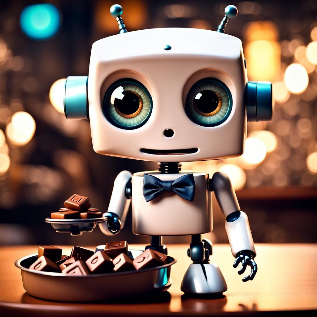 Adorable Chibi Robot with Chocolates in 8K
