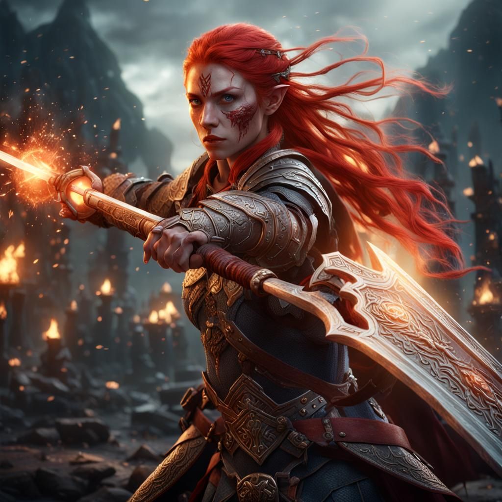 Elf Warrior with Glowing Sword: Fantasy Concept Art