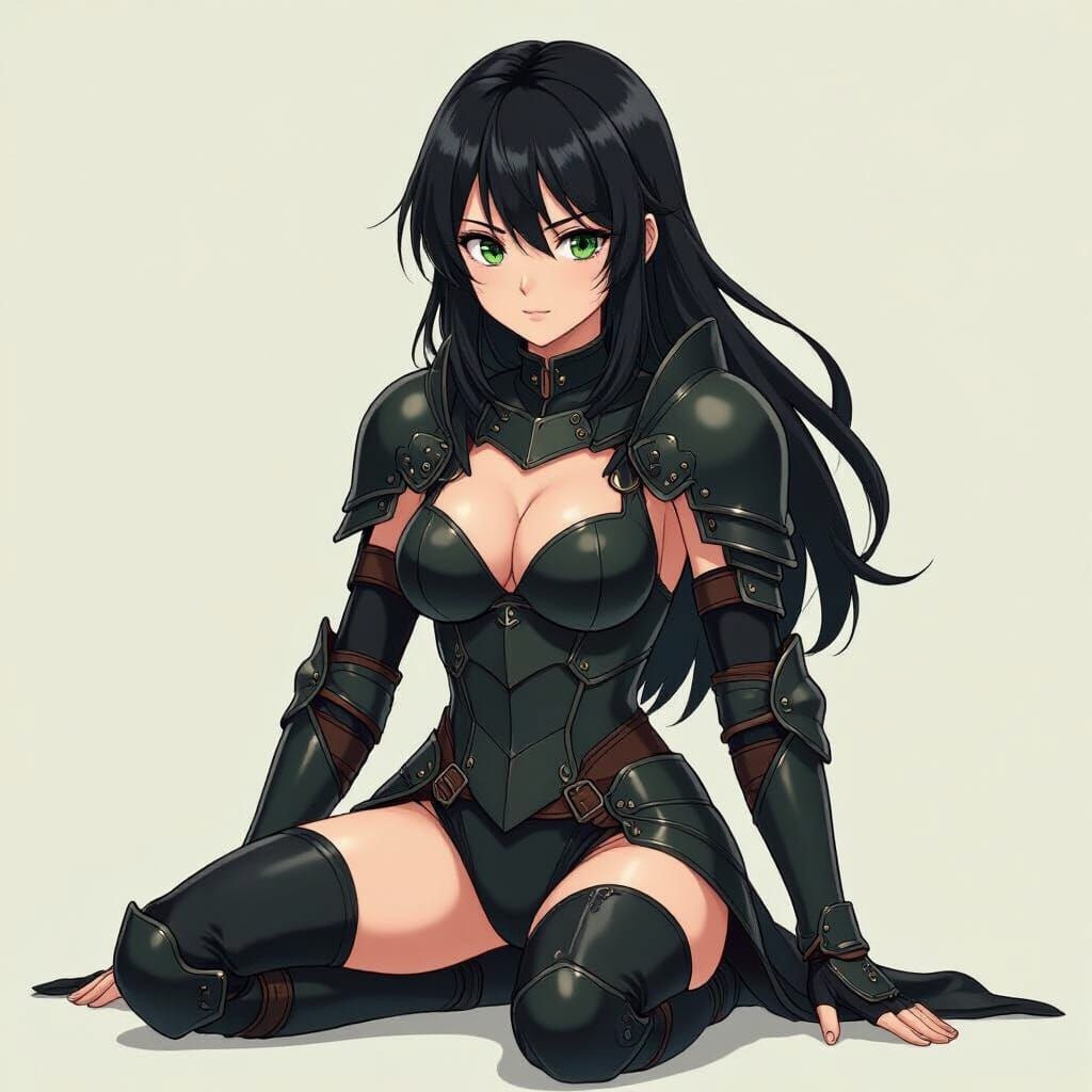 Anime Warrior Woman in Dark Armor