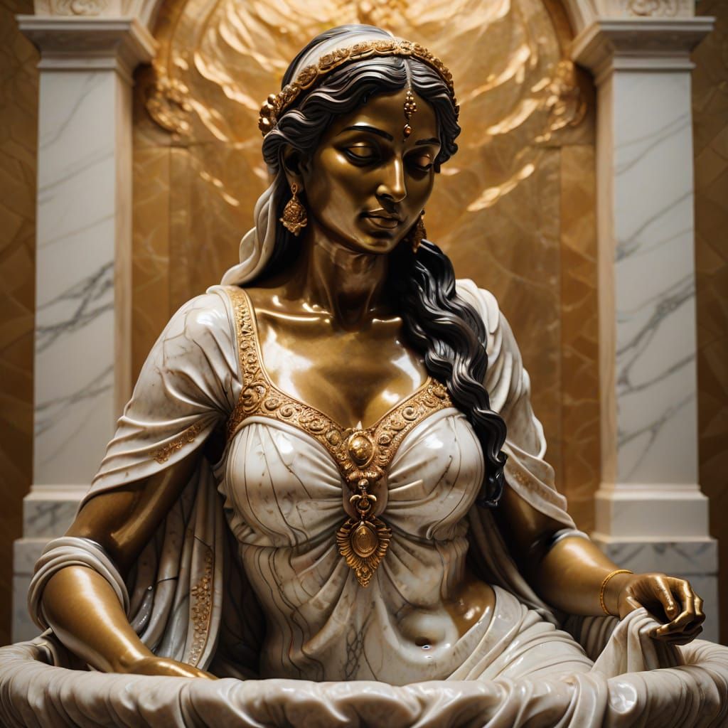 Marble Sculpture of Indian Woman in Baroque Style