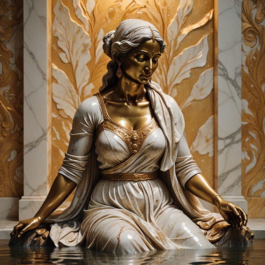 Marble Sculpture of an Indian Woman Bathing