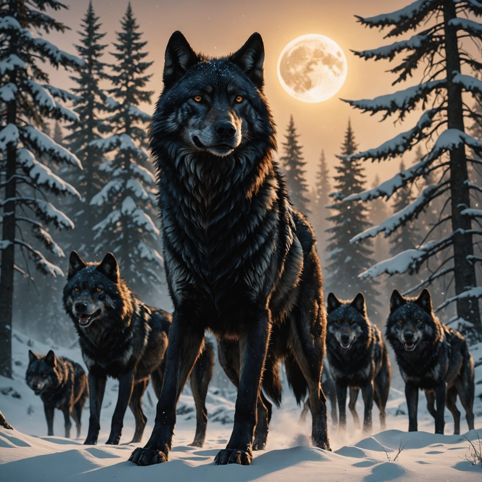 Regal Wolves Unite Under Morning Sun
