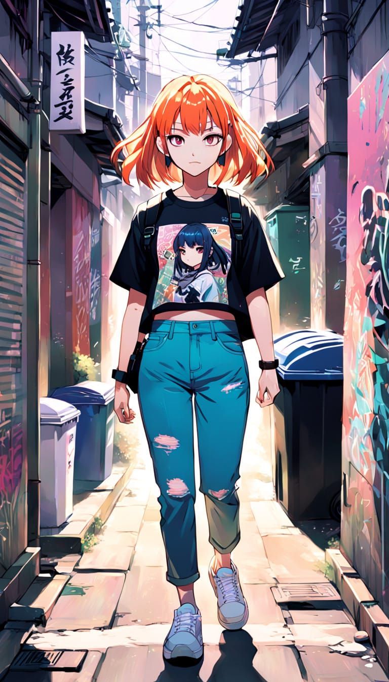 Anime-Inspired Girl in a Tokyo Alleyway