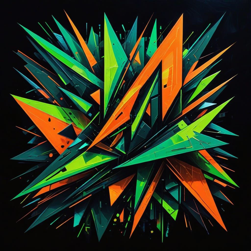 Abstract Cubism: Neon Clash in Geometric Patterns