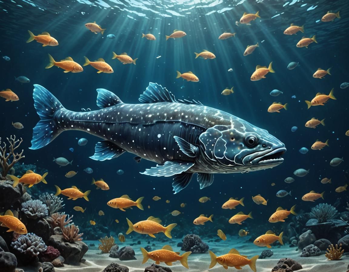 Glowing Transparent Coelacanth in Ocean Depths