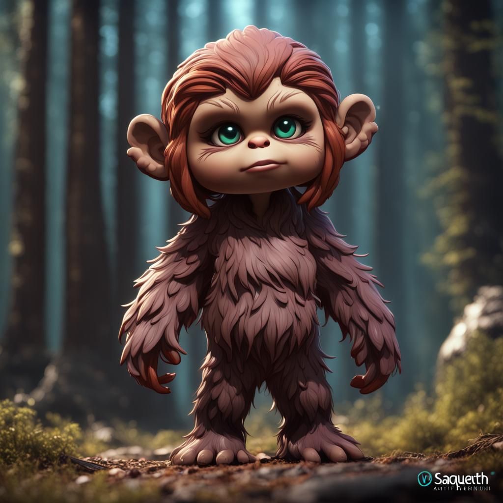 Chibi Female Sasquatch in Detailed Matte Painting