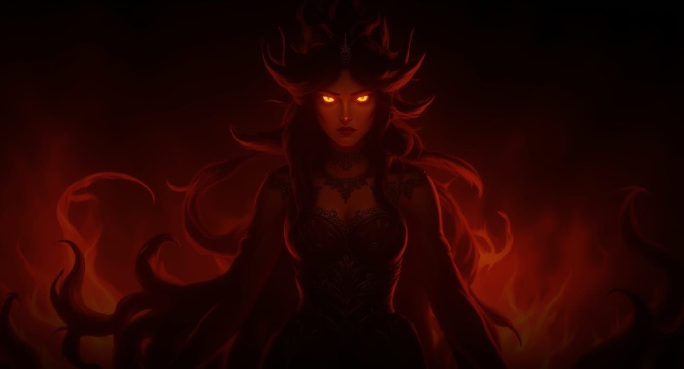 Ethereal Goddess of Hell Amidst Swirling Flames