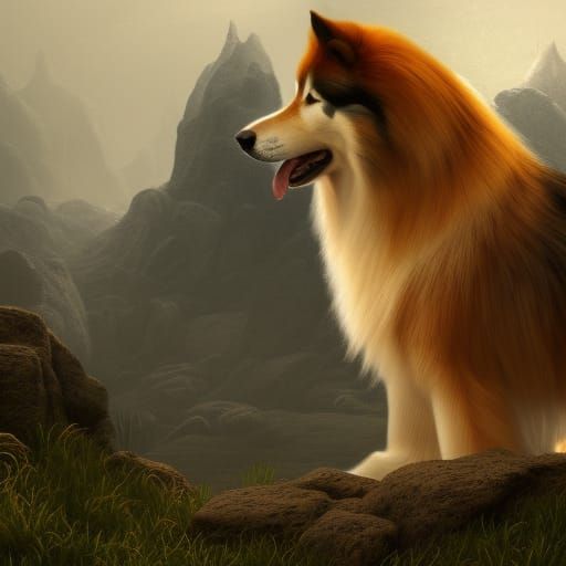 Rough Collie Malamute: Detailed Fantasy Concept Art