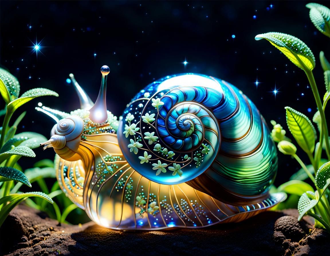 Bioluminescent Glass Snail in Starry Night