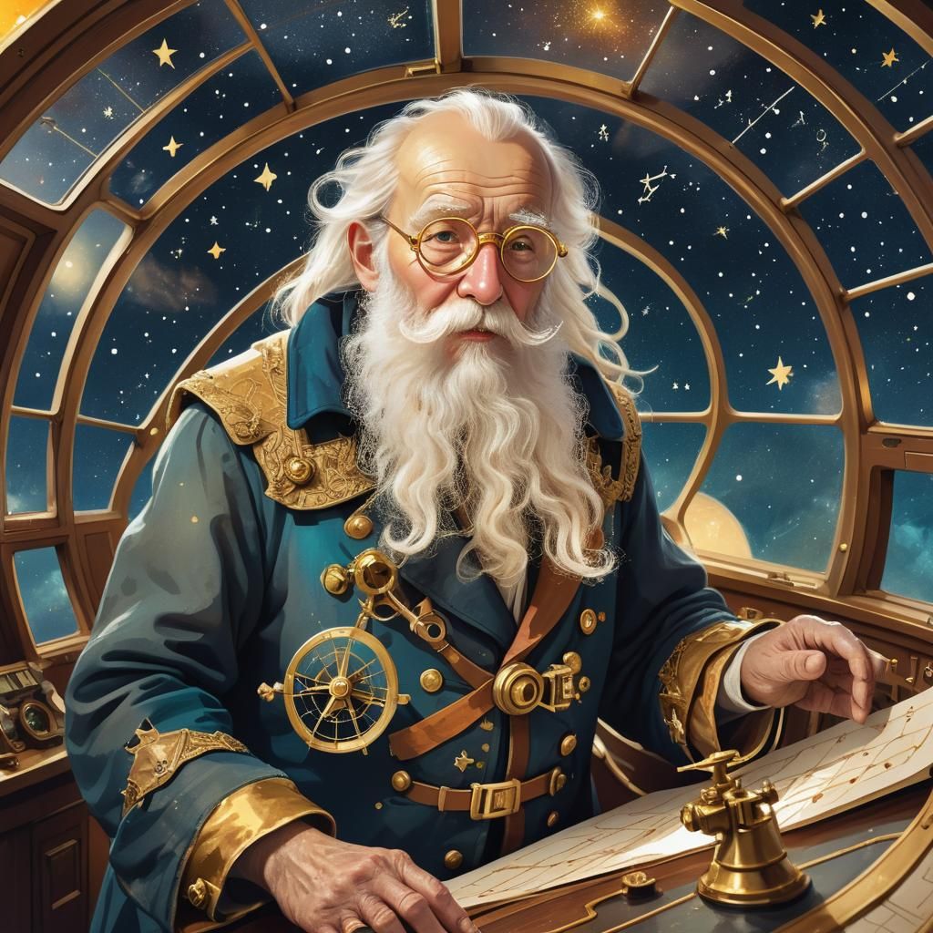 Cosmic Navigator in Spaceship Cockpit: Storybook Illustratio...