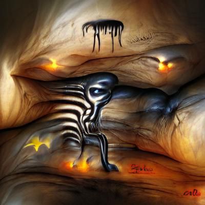 Uncanny Valley Cave Painting in Giger Style