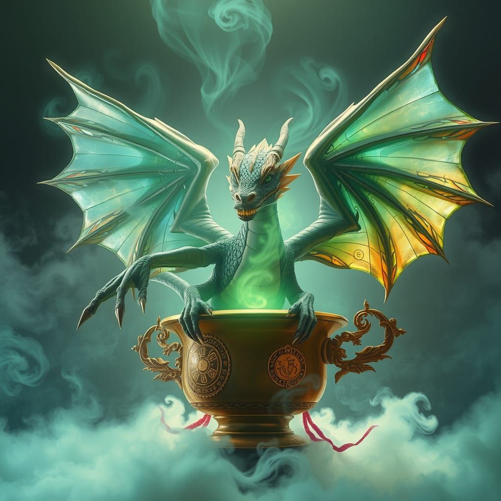 Ethereal Dragon Emerges from Ancient Lamp