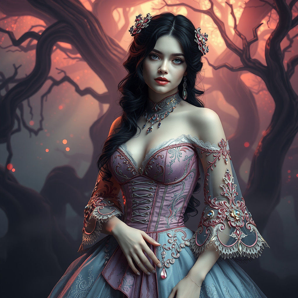 Victorian Woman in Mystical Forest, Fantasy Concept Art