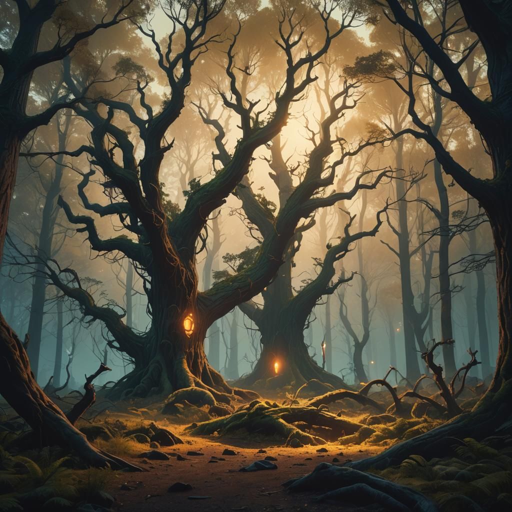 Mystical Forest: Ethereal Lights in Digital Painting