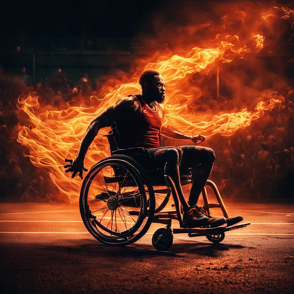 Fiery Paralympic Sprinter: Dynamic Dark Fantasy Art