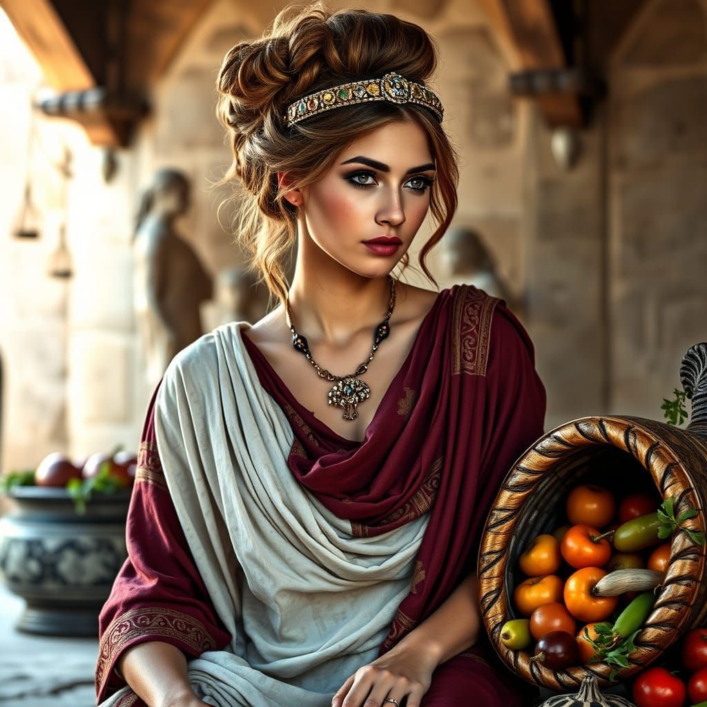 Roman Gaul Goddess of Abundance in Opulent Ancient Villa