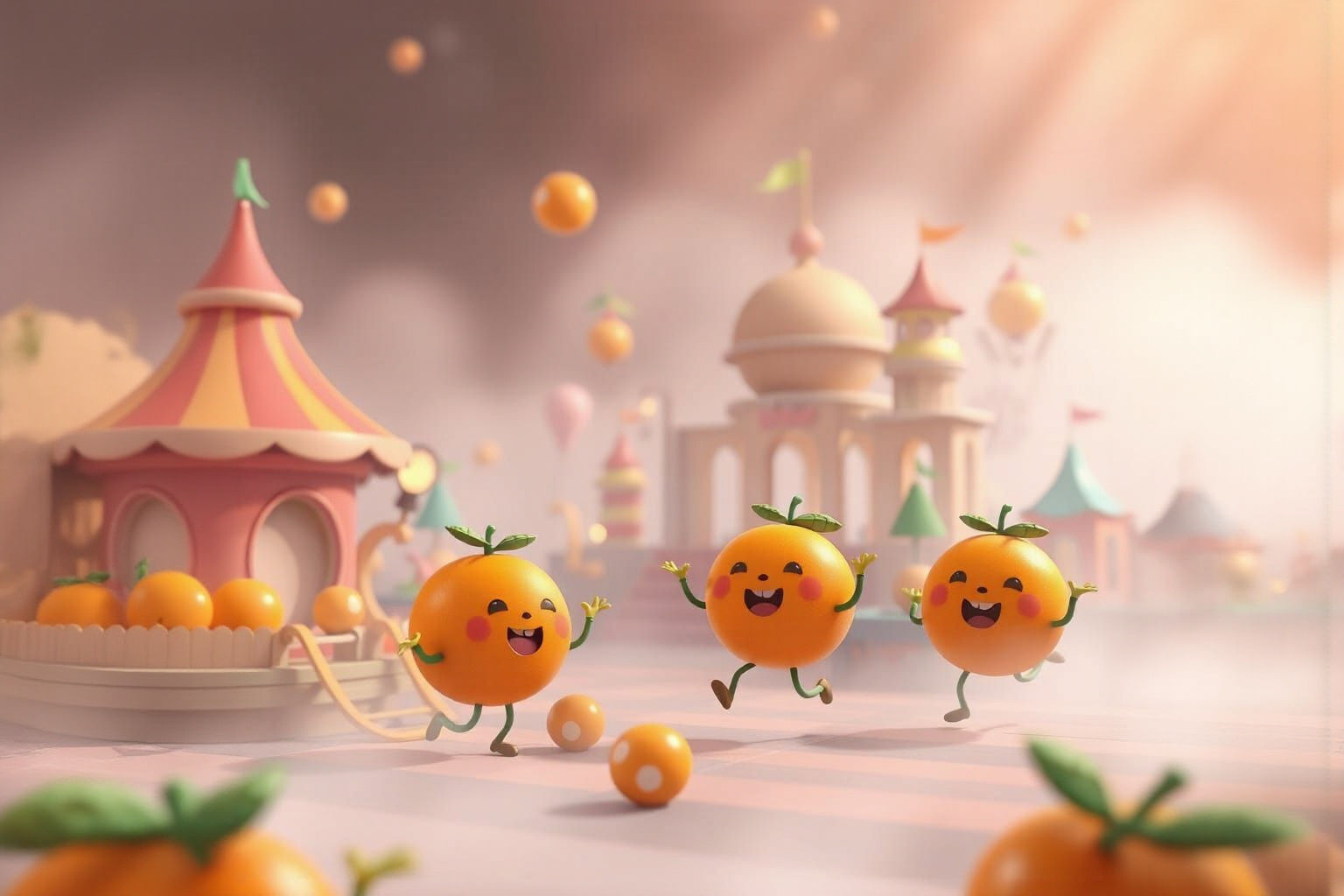 Cute Orange Fruits Play in Dreamy Playland City
