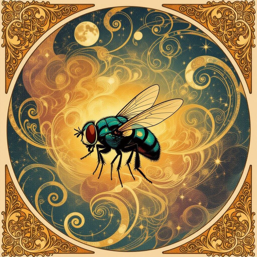Art Nouveau Cosmic Fly in Nebula