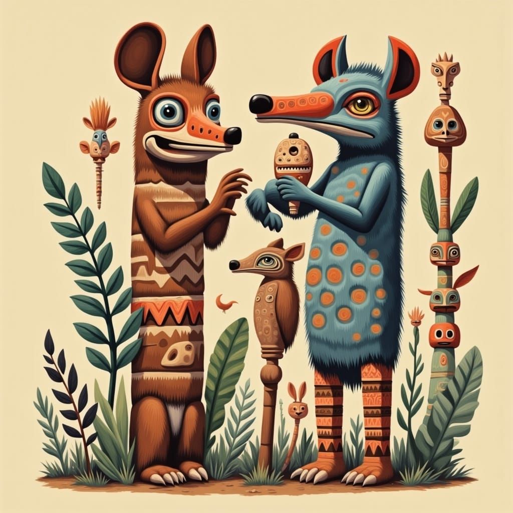 Cute Creature Holding Clock, Whimsical Art