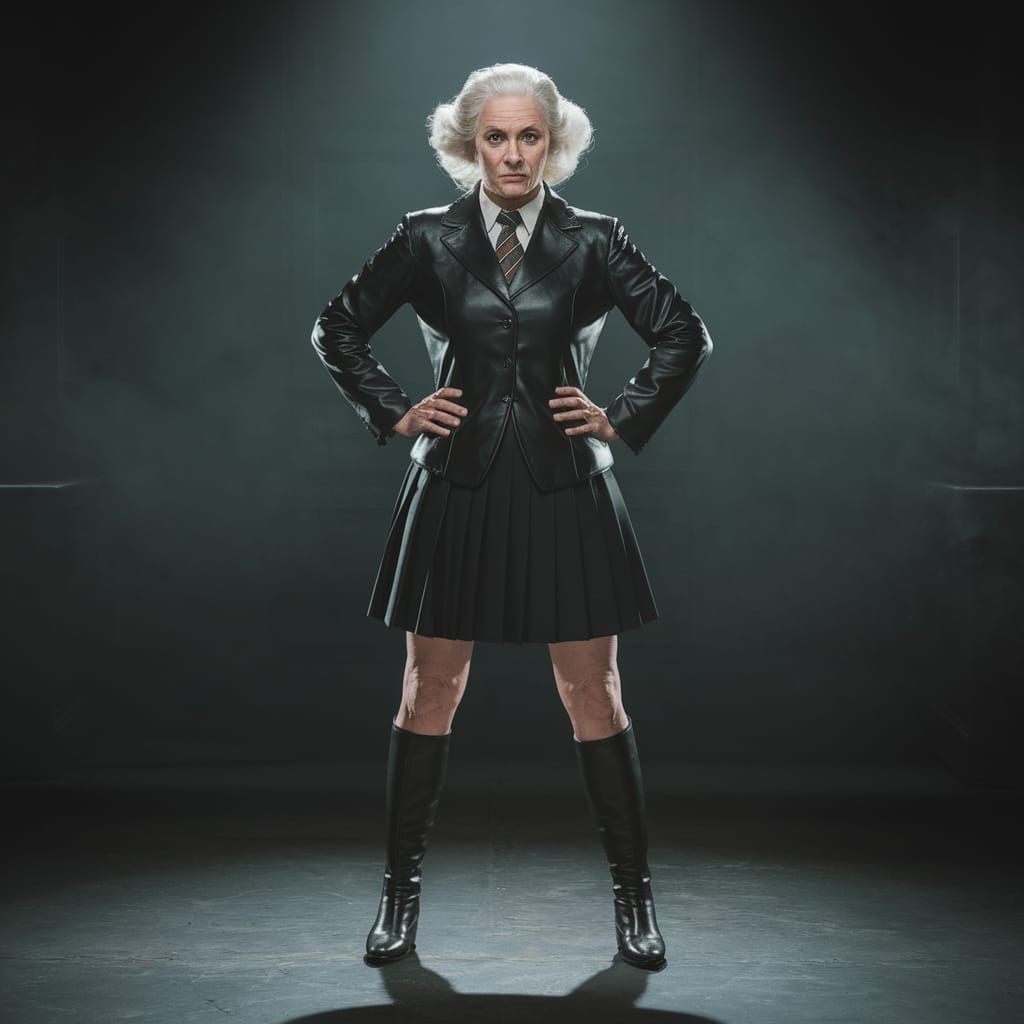 Agatha Trunchbull in Black Leather Outfit