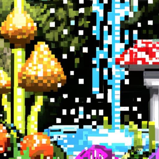 Pixel Mushroom Forest in Graffiti Art Style