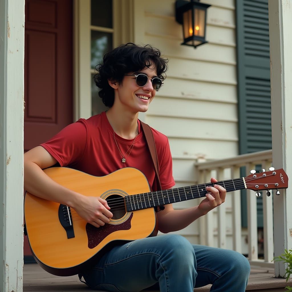 Hyperrealistic Portrait of Jake Playing Guitar