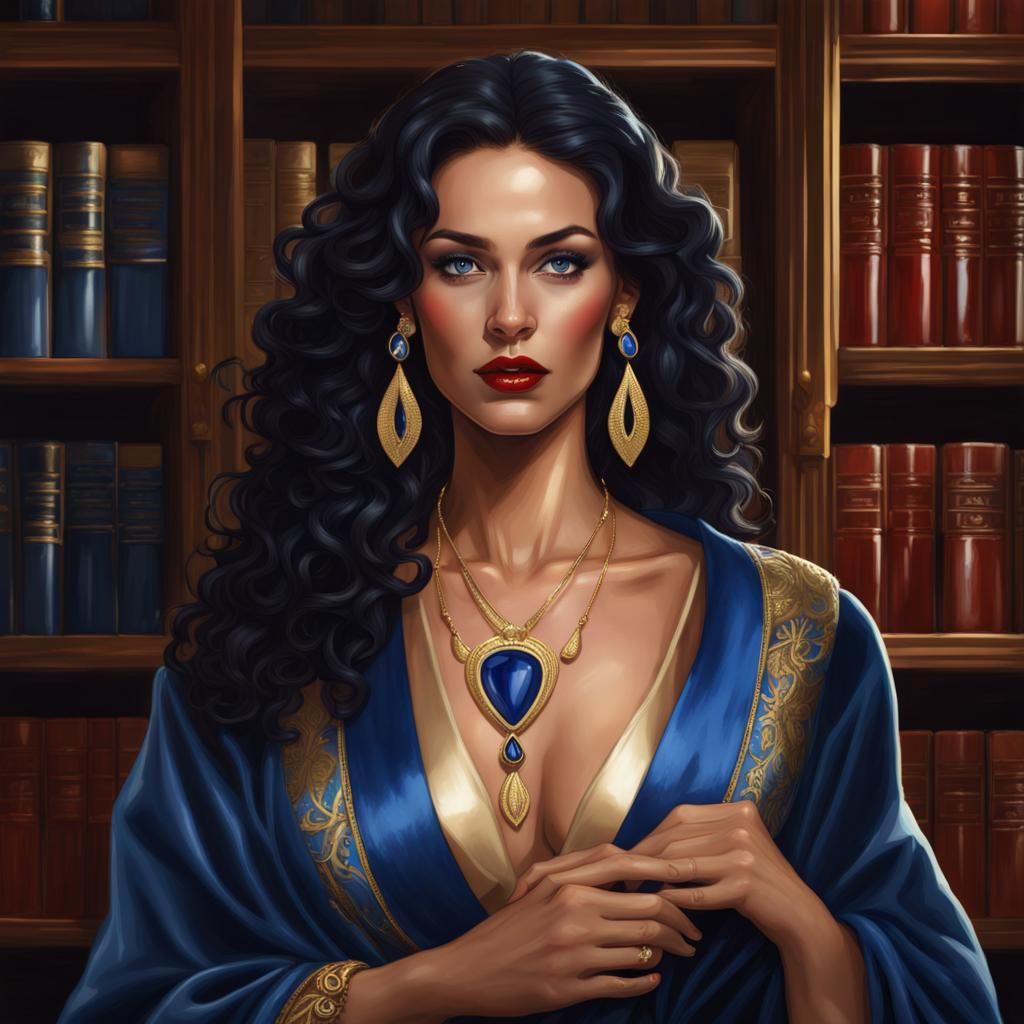 Woman in Blue Velvet Robes, Detailed Portrait
