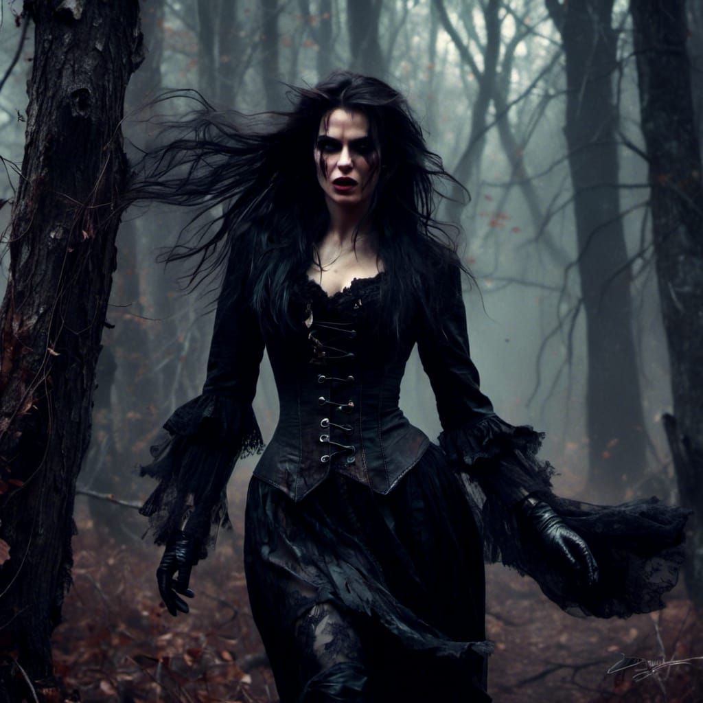 Frightened Vampire Pursued Through Dark Forest