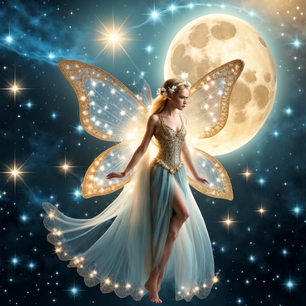 Ethereal Fairy with Moonbeam Wings and Starlight Dress