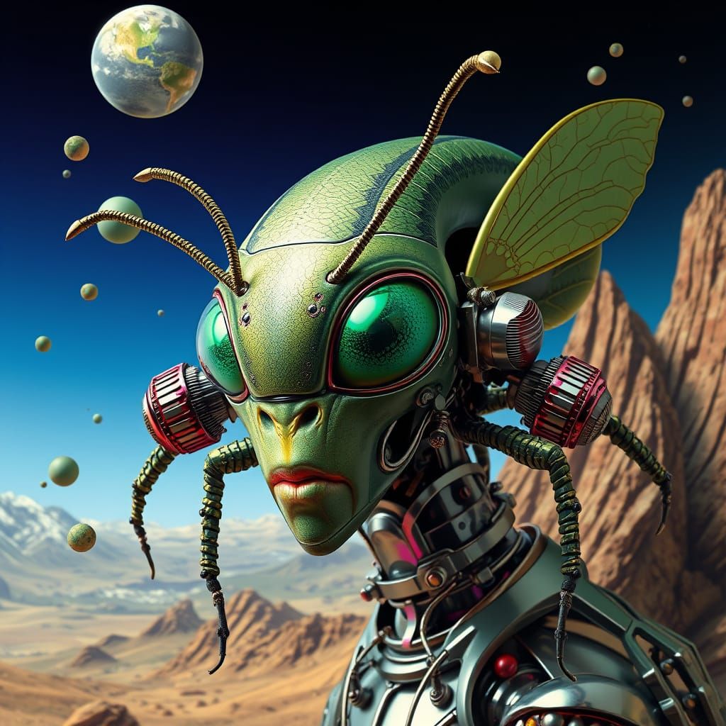 Surreal Alien Bee Cyborg in Cyberpunk Cubism Style