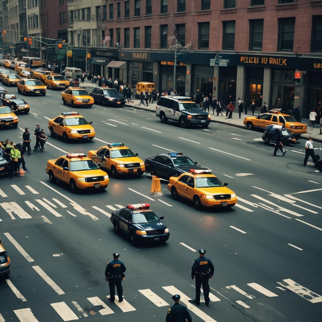 NYPD Officer Directing Traffic: Cinematic Film Still