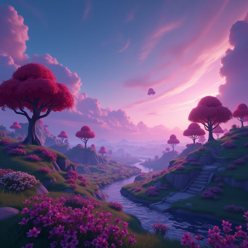 Epic Fortnite Landscape in Neon Futurism Style