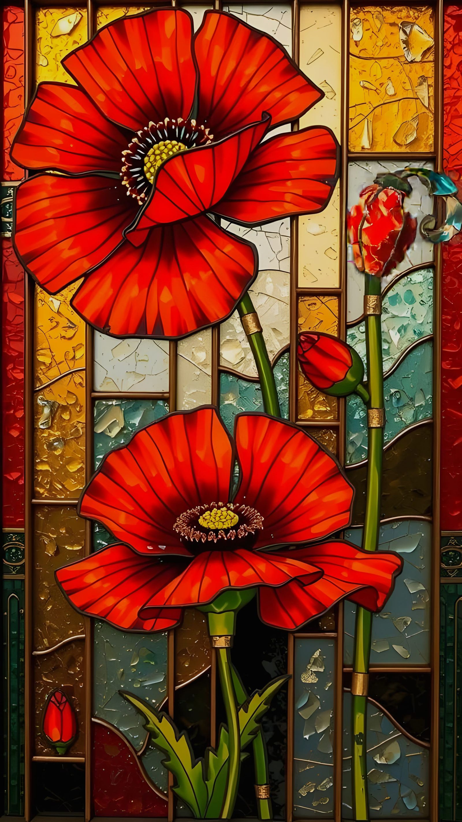 Luxurious Art Deco Stained Glass Flowers