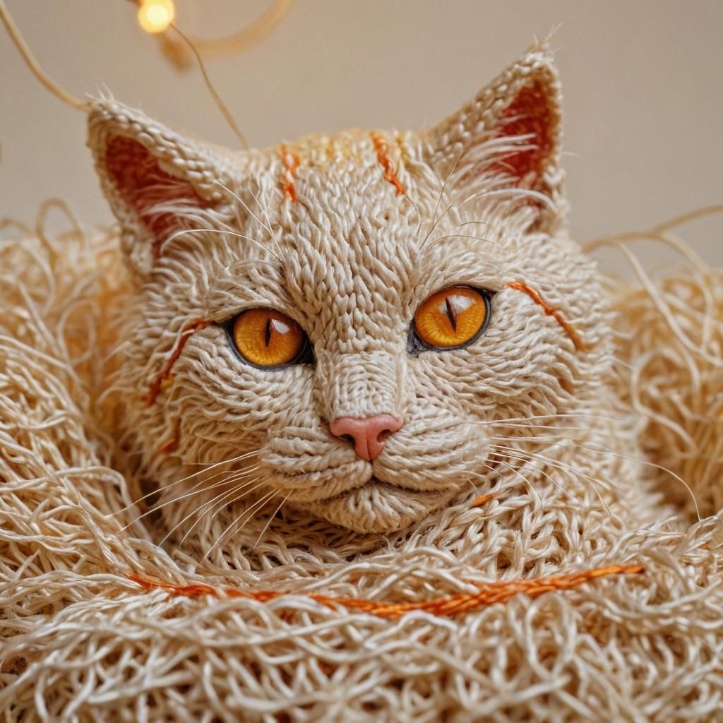 Crochet String Kitten Sleeping: Macro Photography Concept Ar...