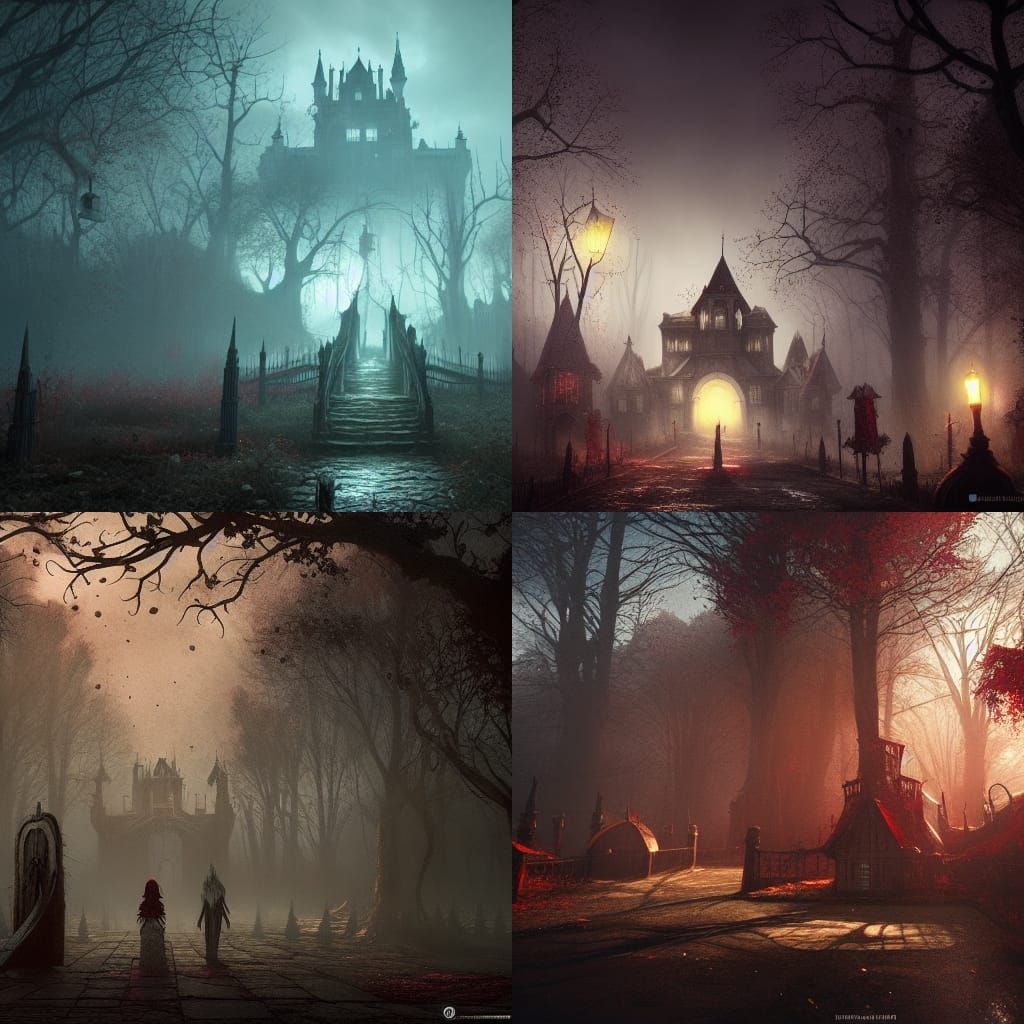 Bloody Horrorland Fair in Storybook Illustration Style