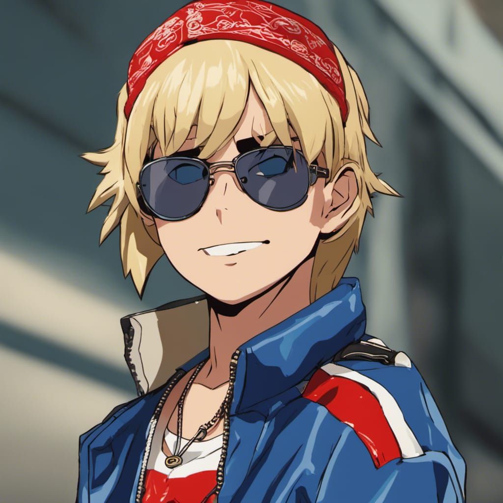Anime Character with Red Bandana and Sunglasses