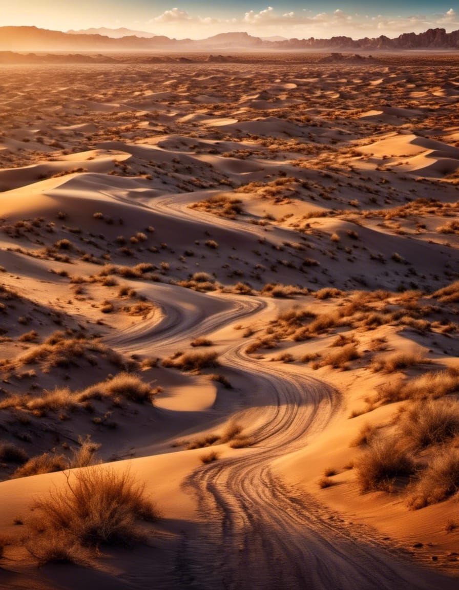 Winding Road Through a Barren Desert Landscape