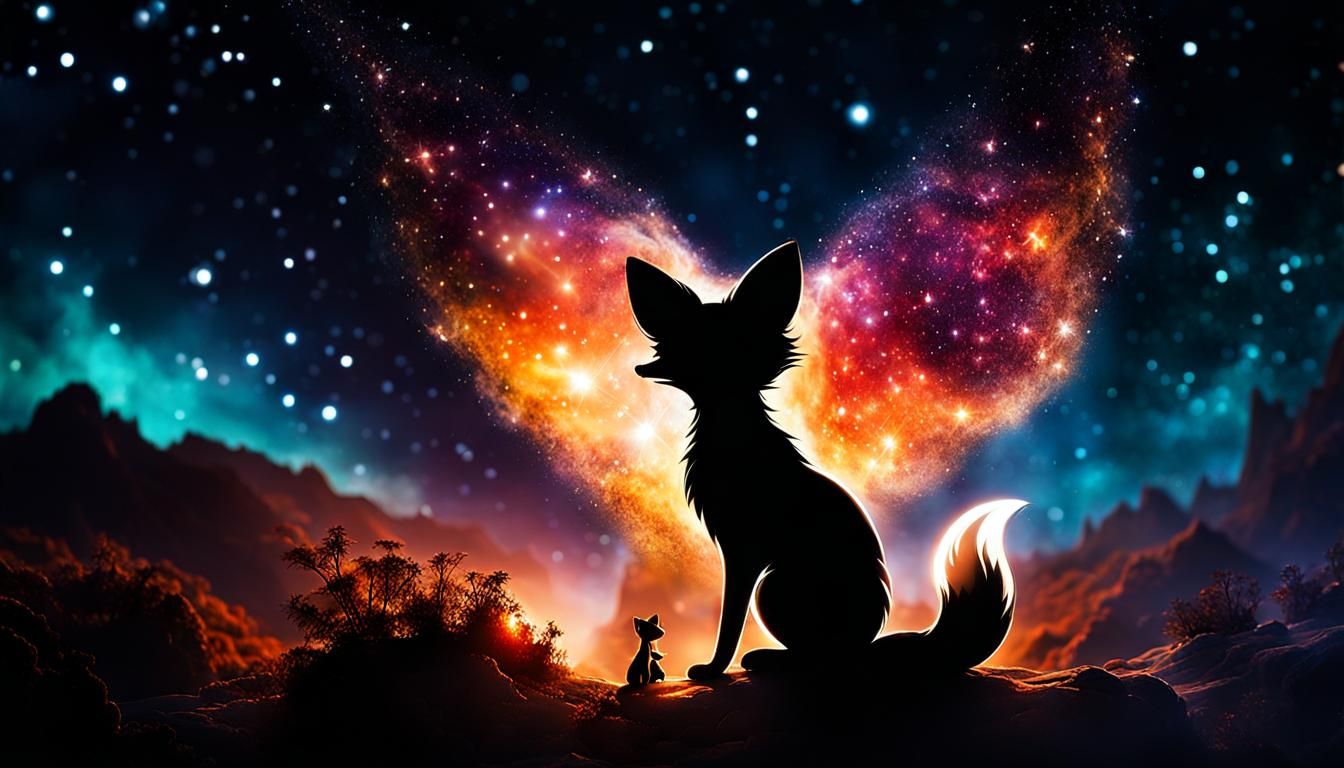 Cosmic Fox Silhouette in Double Exposure Art
