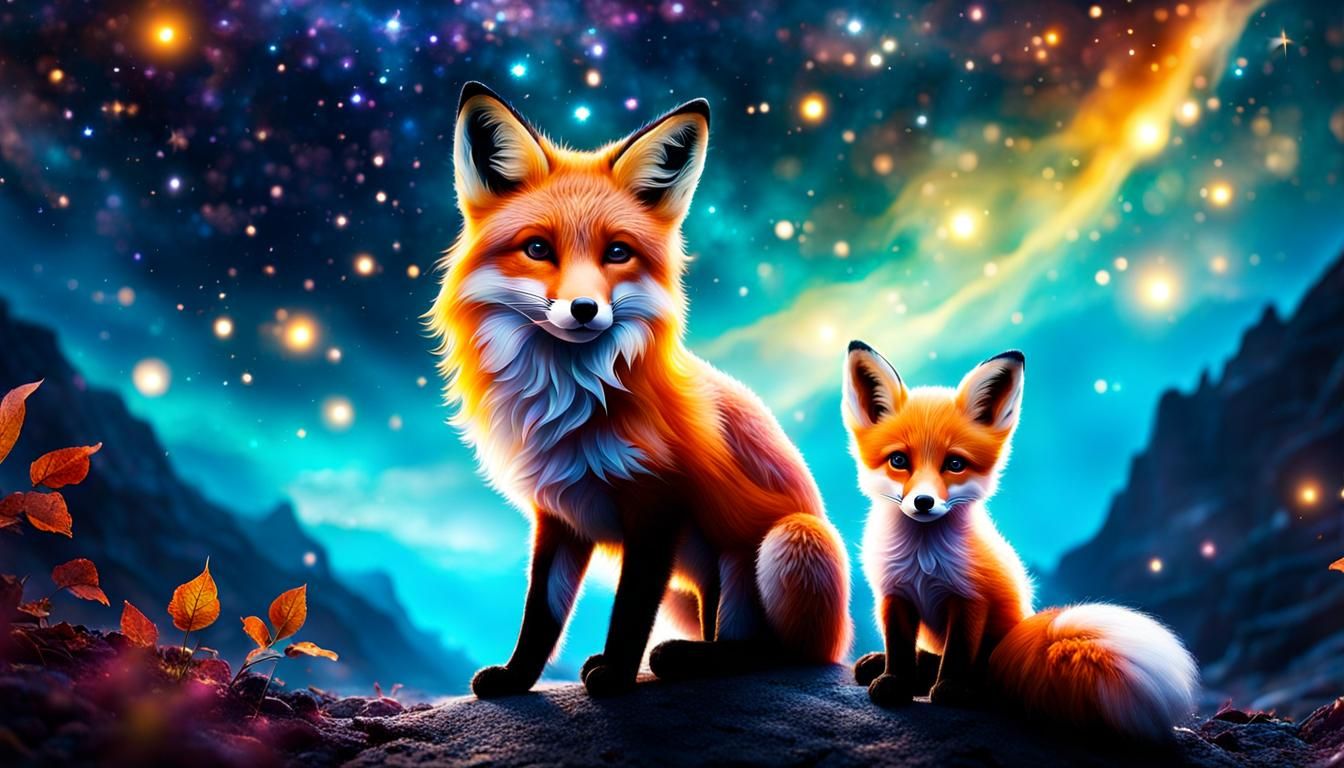 Cosmic Fox: Nebulae Double Exposure Silhouette