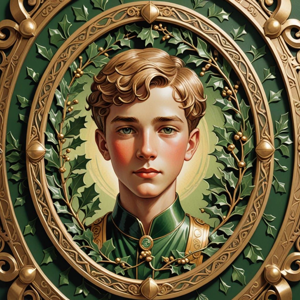 Oval Medallion Portrait of Boy with Mistletoe
