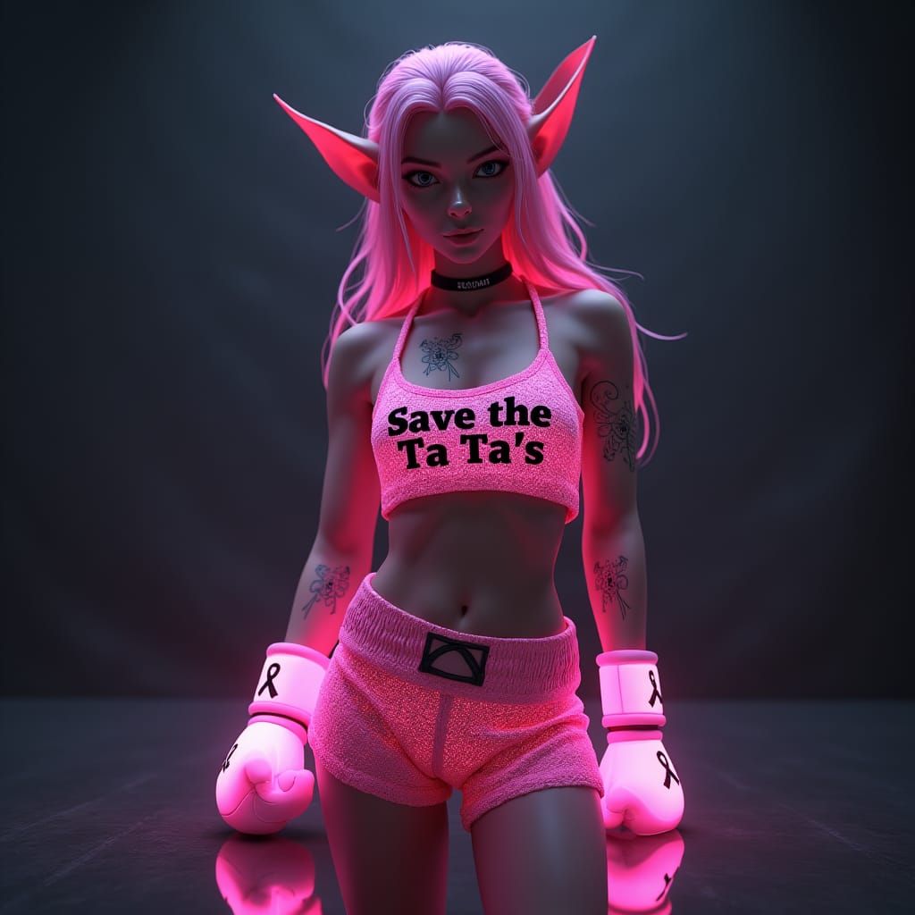Bioluminescent Pink Elf in Seductive Pose