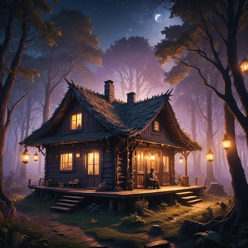 Cozy Cabin in Forest Reserve: Fantasy Matte Painting
