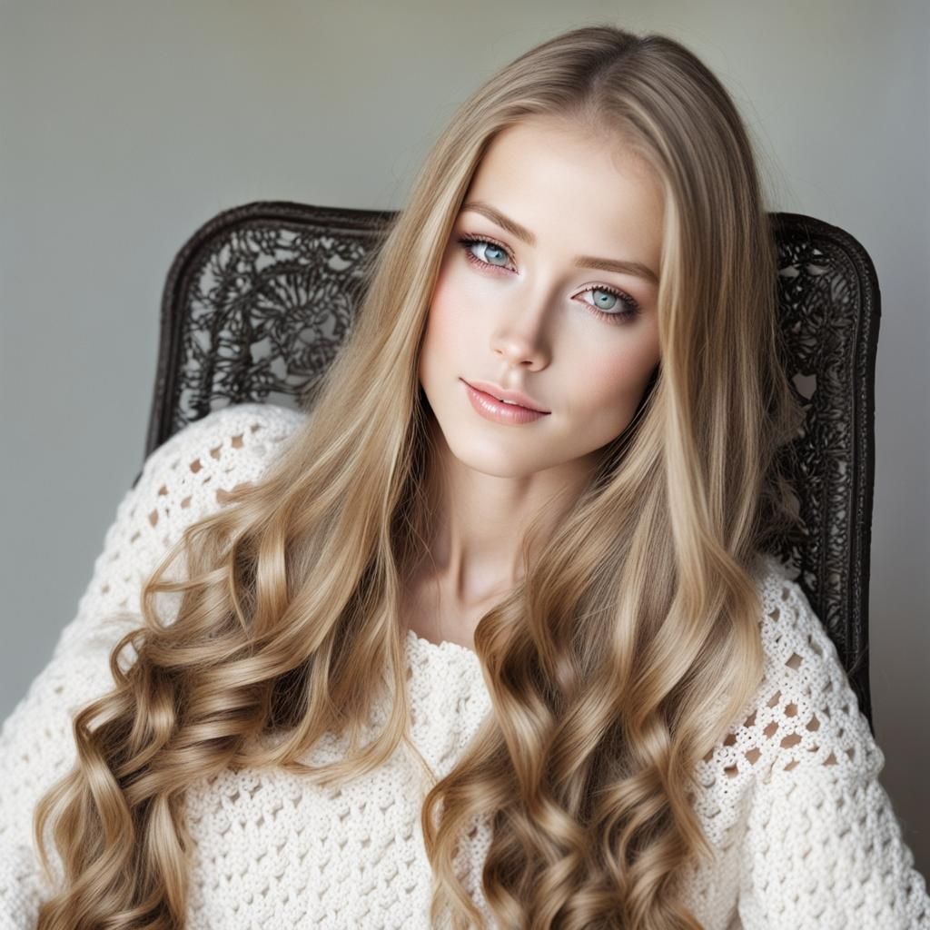 Woman with Hazel Eyes Crocheting Portrait