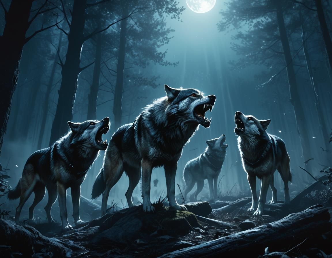 Ethereal Forest Battle: Dogs vs Wolf